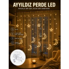 Yıldız ve Ay Figürlü Prizli Perde LED Işık Romantik Ortam Aydınlatması Yeni  - 3260-2716