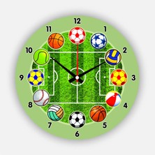 Moontime Alaçatı Çocuk Odası Duvar Saati / Spor Topları  Temalı Duvar Saati / Uv Baskılı / 48 cm