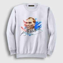 Presmono Unisex Beyaz 19 Mayıs 29 Ekim 23 Nisan Imza Atatürk Sweatshirt