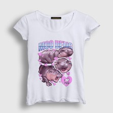 Presmono Kadın Beyaz Moo Deng Hipopotam Hippopotamus T-Shirt