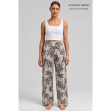 Mısırlı Kadın Viskon Çiçekli Alt Pijama Taş Rengi