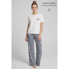 Mısırlı Kadın Pamuklu Pijama Takım Gri/beyaz