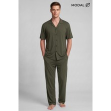 Mısırlı Erkek Modal Karışımlı Düğmeli Pijama Takım Haki