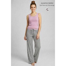 Mısırlı Kadın Pamuklu Çizgili Pijama Takım Lila/siyah