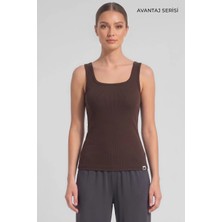 Mısırlı Kadın Kaşkorse Sırtı Kapalı Askılı Tshirt Kahverengi