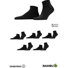 Mısırlı Unisex Bambu 5 Çift Diabetiker Lastiksiz Sneaker Çorap Siyah
