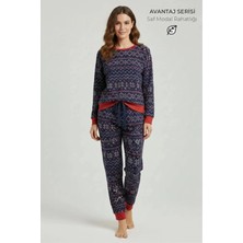 Mısırlı Kadın Modal Desenli Pijama Takım Lacivert