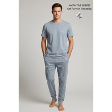Mısırlı Pamuklu Kısa Kollu Pijama Takım Mavi