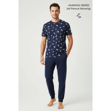 Mısırlı Pamuklu Kısa Kollu Pijama Takım Lacivert