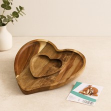 Esranın Dünyası Ahşap Bambu Servis Tepsisi 2 Bölmeli Kalp Model 20X19.5X1.5 cm