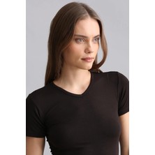 Mısırlı Modal By Tencel Vıctorıa V Yaka Fanila / T-Shirt Kahverengi