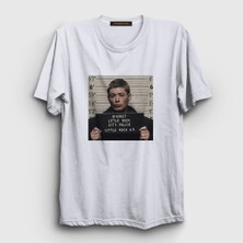 Presmono  Beyaz Dean Winchester Jail Supernatural T-Shirt