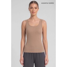 Mısırlı Kadın Kaşkorse Sırt Açık Askılı Tshirt Sütlü Kahverengi