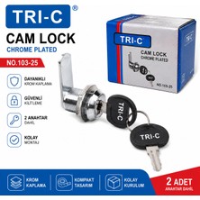 Nse Trı-C 103-25 Krom Kaplamalı Cam Kilidi – 2 Anahtarlı Dolap ve Pano Kilidi