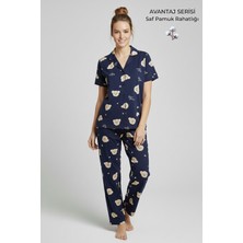 Mısırlı Pamuklu Kısa Kollu Gömlek Pantolon Pijama Takım Lacivert