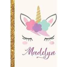 Madelyn: Madelyn Unicorn Personalized Black Paper Sketchbook For Girls And Kids To Drawing And Sketching Doodle Taking Note Marble Size 8.5 x 11
