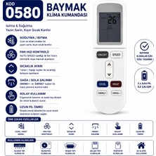 AŞIK STORE Baymak 0580 Klima Kumandası LCD Ekranlı Isıtma Soğutma Fan Hız Ayarlı Swing Fonksiyonlu Yedek Kumanda