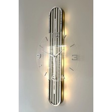 Moontime Alaçatı Stylish DESIGN-AYNALI-65CM-PILLI Led-Sessiz Mekanizma- Antxbey Gümüş