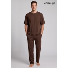 Mısırlı Erkek Modal Karışımlı Pijama Takım Kahverengi