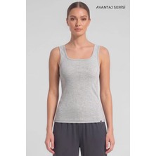 Mısırlı Kadın Kaşkorse Sırt Açık Askılı Tshirt Gri Melanj