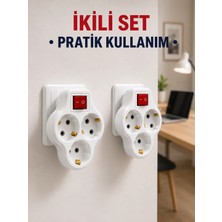 Eco Port Kablosuz 3’lü Priz Çoklayıcı Açma Kapama Anahtarlı Duvar Tipi 2 Adet Set