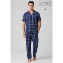 Mısırlı Erkek Pamuk Ekoseli Gömlek Pijama Takım Lacivert