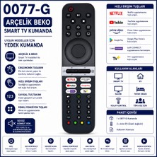 AŞIK STORE 0077-G Arçelik Uyumlu Smart Tv Kumandası Netflix Youtube Prime Video Google Play Tv+