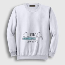 Presmono Unisex Beyaz Twins Loading Boys Yükleniyor Doğum Hamilelik Sweatshirt
