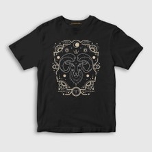 Presmono Unisex Çocuk Siyah Aries Zodiac Hediye Koç Burcu T-Shirt
