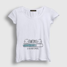 Presmono Kadın Beyaz Twins Loading Boys Yükleniyor Doğum Hamilelik T-Shirt