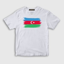 Presmono Unisex Çocuk Beyaz Bayrak Flag Azerbaycan Azerbaijan T-Shirt