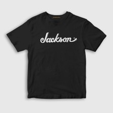 Presmono Unisex Çocuk Siyah Logo Jackson Hediye Gitar T-Shirt