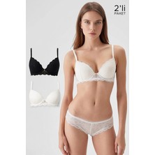 Mısırlı Msırlı Kadın 2'li Ekonomik Paket Balenli Soft Push Up Dantelli Sütyen Tak Çıkar B/c/d Cup Seçeneği Siyah-Ekru