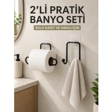 sbodurhome  2’li Yapışkanlı Banyo Düzenleme Seti Rulo Kağıt Tutucu ve Havlu Askılığı