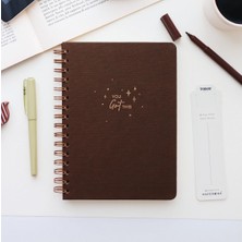Paperora A5 Spiralli Sert Kapak Keten Noktalı Tarihsiz Not Defteri Kahverengi