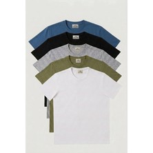 Loader Erkek Beyaz-Indigo-Siyah-Haki-Gri Melanj Slim Fit Bisiklet Yaka %100 Pamuk 5'li Tişört Paketi 2.görsel Beden Tablosudur.