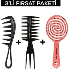Fontenay Profesyonel 3 Boyutlu Açma Tarama Tarak Saç Fırçası + Antistatik Tarak 043 ve 034 2'li Set Pembe