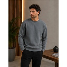 Loader Antrasit Renk Basic Bisiklet Yaka Relaxed Regular Erkek Sweatshirt