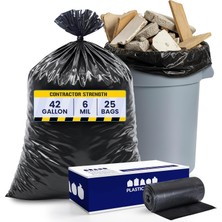 Plasticplace Yüklenici Çöp Torbaları 42 Galon (6,0 Mil) Siyah Ağır Hizmet Çöp Torbası 83,8 cm x 122 cm (25 Adet)