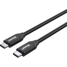 Unitek 2 Metre USB C - USB C Kablosu, Güç Dağıtımı, 100 Watt, 20 V/5 A, Hızlı Şarj Kablosu, Senkronizasyon Kablosu, USB C Tipi Cihazlar Için, Naylon Örgü, Dayanıklı, Siyah