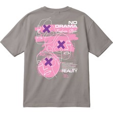 BarsDepo Oversize Unisex Tişört – No Drama Baskılı Yüz Grafik Tasarımlı Streetwear T-Shirt