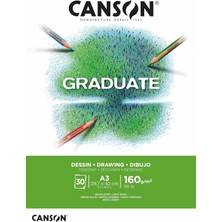 Canson Mezun Beyaz Çizim 160 Gsm A3 Kağıt, Hafif Taneli, Tampon Yapıştırılmış Kısa Taraf, 30 Parlak Beyaz Çarşaf, Öğrenci Sanatçılar Için Ideal