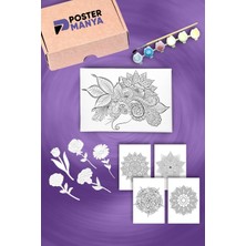 Postermanya Çiçekli Mandala Sanat Kutusu, Yetişkinler Için Hobi Seti, 3D Çiçek Figür, Tuval, Kartlar, Hediyelik