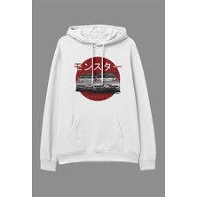 Tarzsokak Oversize Araba Nissan Tasarım Baskılı Kapüşonlu Sweatshirt Hoodie Beyaz