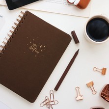 Paperora A5 Spiralli Sert Kapak Keten Kareli Tarihsiz Not Defteri Kahverengi