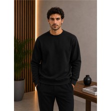 Loader Siyah Renk Basic Bisiklet Yaka Relaxed Regular Erkek Sweatshirt