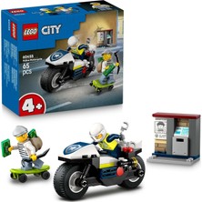 LEGO City Polis Motosikleti Takibi 60455-4 Yaş Üzeri Kız ve Erkek Çocuklar Için Polis Motosikleti Oyuncağı, Hırsız Kaçış Kaykayı ve Mini Açılabilir Atm Içeren Yaratıcı Oyuncak Yapım Seti (65 Parça)