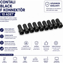 AŞIK STORE Contalı Black F Konnektör 10 Adet Siyah Uydu Anten Kablo Tv Koaksiyel Kablo Bağlantı Ucu