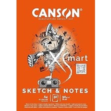 Canson Xsmart Çizim Kağıdı, Beyaz, Ince Taneli, 90 G/m², Uzun Taraflı Yapışkan Blok, A4-21 x 29,7 Cm, Beyaz, 50 Yaprak