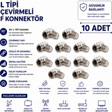 AŞIK STORE L Tipi Çevirmeli F Konnektör 10 Adet 90 Derece Uydu Anten Kablo Tv Koaksiyel Bağlantı Aparatı